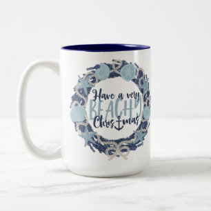 Weihnachten Küste Tropisches Meer Muschel Wreath - Zweifarbige Tasse