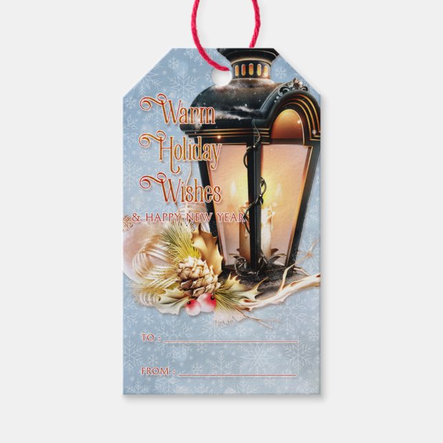Weihnachten Lantern Warme Urlaubswünsche Geschenkanhänger (Vorderseite)