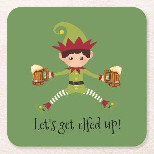 Weihnachten Lasst Uns Elfchen Alkoholisiert Elf Bi Rechteckiger Pappuntersetzer