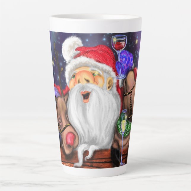 Weihnachten - Latte Tasse - Weihnachtsmann und Ren (Vorderseite)