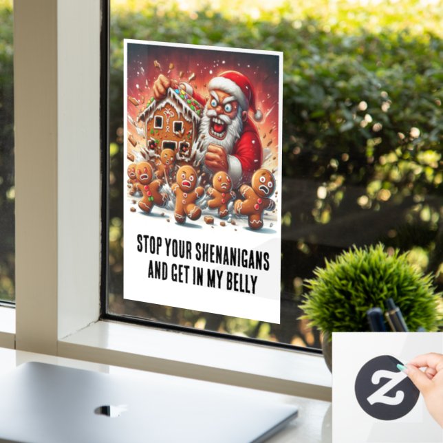 Weihnachten: Lebkuchen Männer & Hangry Santa Fensteraufkleber (Büro)