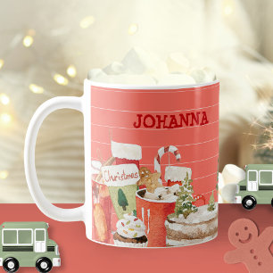 Weihnachten Leckereien Girly Pink Wasserfarbe Kaffeetasse