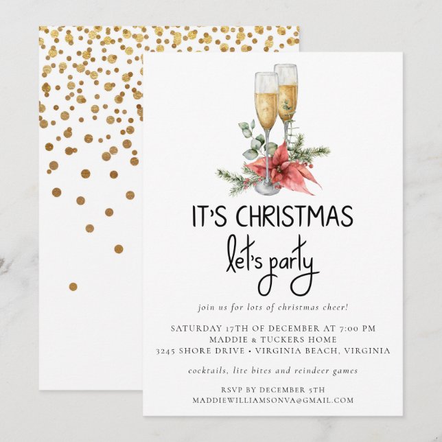 Weihnachten Let's Party Gold Confetti Party Einladung (Vorne/Hinten)