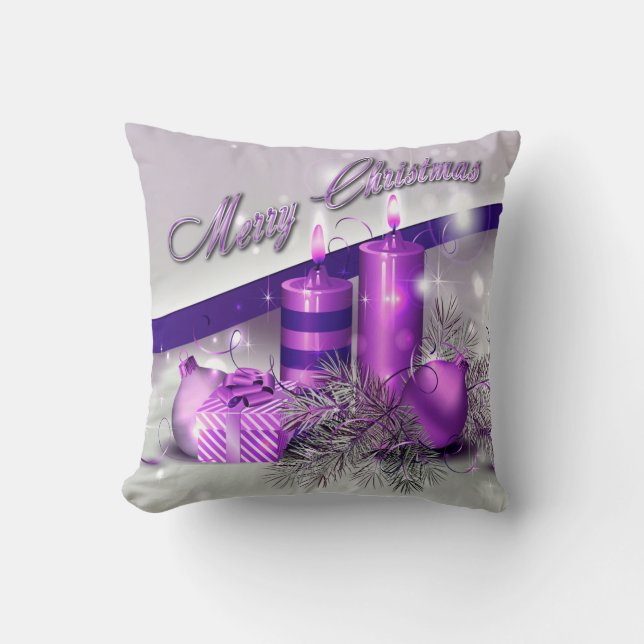 Weihnachten leuchtet lila Schein durch Kissen (Vorderseite)