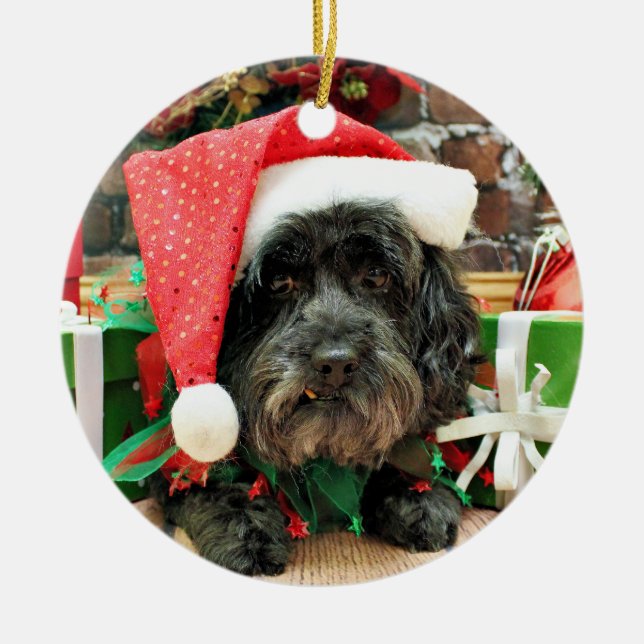 Weihnachten - Lhasa Apso - Elf Keramikornament (Vorne)