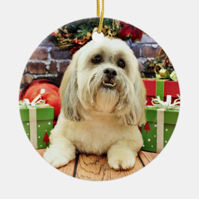 Weihnachten - Lhasa Apso - Solo Keramikornament (Vorne)