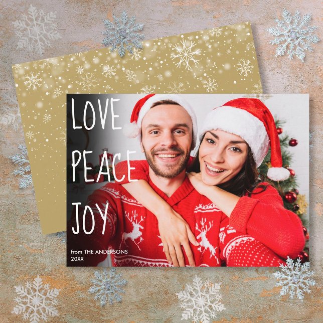 Weihnachten Liebe Frieden Freude Modernes Foto (Christmas Love Peace Joy Modern Photo Holiday Card)