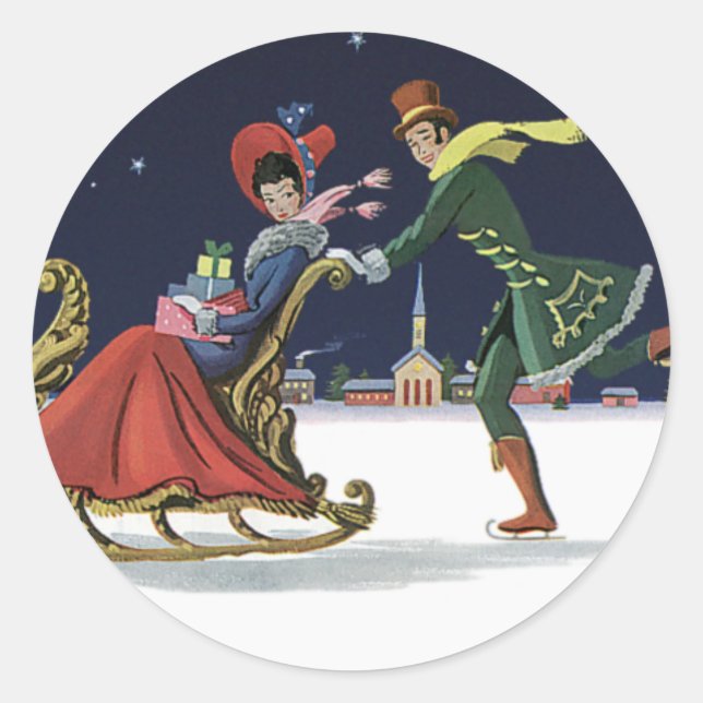 Weihnachten, Liebe Ice Skaten Runder Aufkleber (Vorderseite)