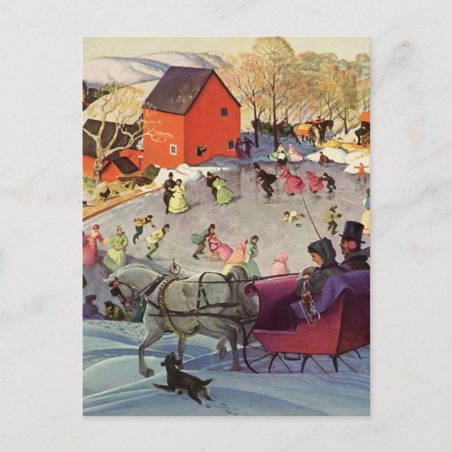 Weihnachten, Liebe und Romantik Sleigh Feiertagspostkarte (Vorderseite)