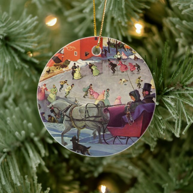Weihnachten, Liebe und Romantik Sleigh Keramik Ornament (Baum)