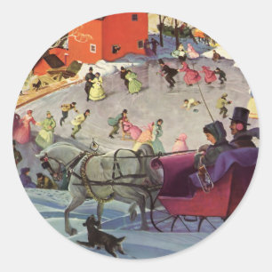 Weihnachten, Liebe und Romantik Sleigh Runder Aufkleber