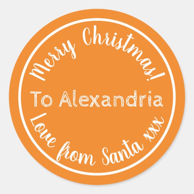 Weihnachten Liebe von Santa Personalisiert Orange Runder Aufkleber (Vorderseite)