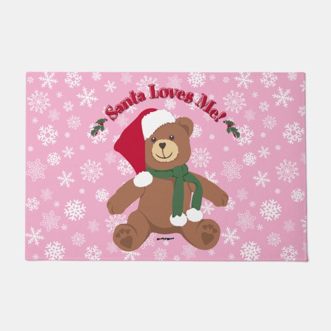 Weihnachten Lieben! Christmas Teddy Bear Snowflake Fußmatte (Vorderseite)