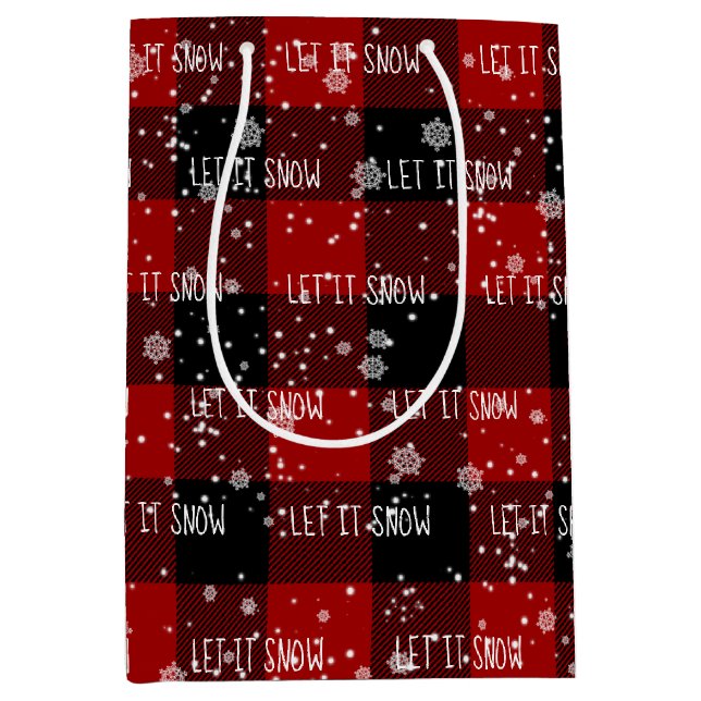 Weihnachten ließ es Schnee Text in Schneeflocken Mittlere Geschenktüte (Vorderseite)