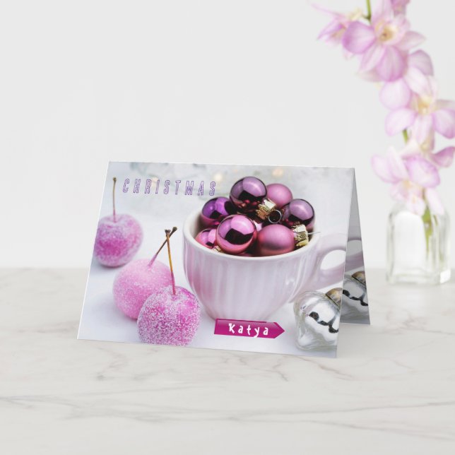 Weihnachten, Lila Bälle und Ornamente Gruß Karte (Orchidee)