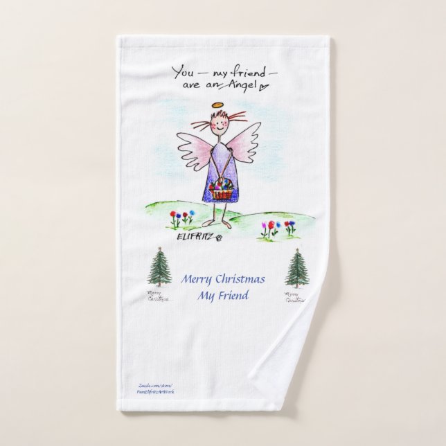 Weihnachten Lila Engel Zeichnend "You My Friend"   Handtuch (Handtuch)