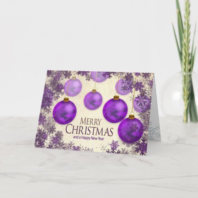 Weihnachten, Lila Hangschmuck/Schneeflocken Karte (Vorderseite)