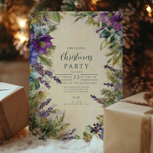Weihnachten Lila Poinsettia Elegante Einladung (Von Creator hochgeladen)