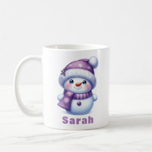 Weihnachten Lila Snowman Individuelle Name Kaffeetasse
