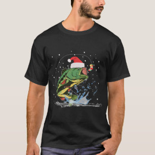 Weihnachten Lustiger Angelndes Weihnachtsmann Fisc T-Shirt