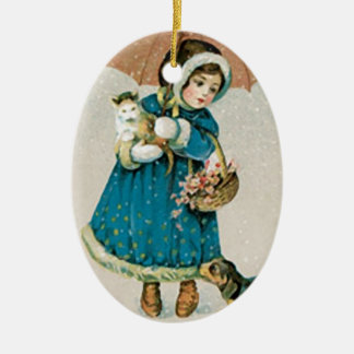 Weihnachten Mädchen Katze & Hund Keramik Ornament