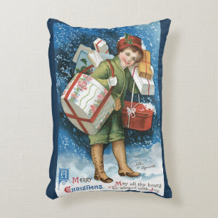 Weihnachten, Mädchen mit Geschenken im Winter Schn Dekokissen