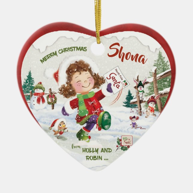Weihnachten, Mädchen, Weihnachtsbrief, Keramik Ornament (Vorne)