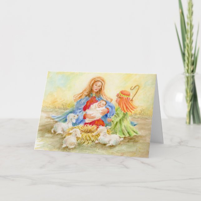 Weihnachten Madonna und Kind mit Shepherd Boy Card Karte (Vorderseite)
