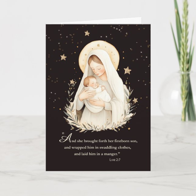 Weihnachten Madonna und Kind weiche Creme auf schw Karte (Vorderseite)