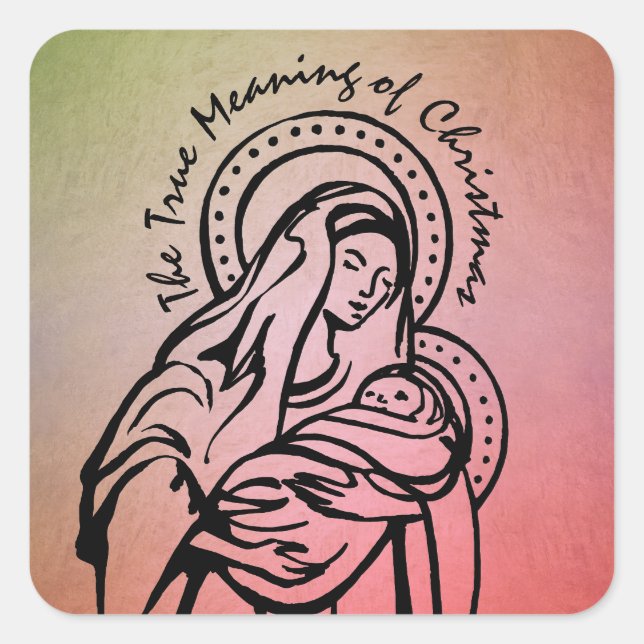 Weihnachten Madonna und Kind Zitat Red Green Quadratischer Aufkleber (Vorderseite)