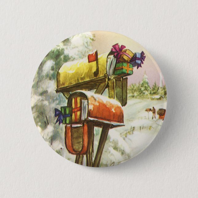 Weihnachten, Mailboxen im Winter Landschaft Button (Vorderseite)