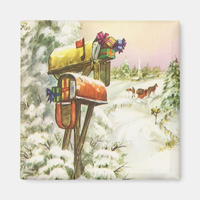 Weihnachten, Mailboxen im Winter Landschaft Magnet (Vorne)