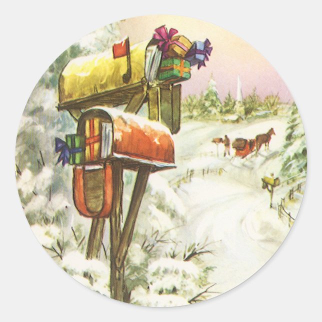 Weihnachten, Mailboxen im Winter Landschaft Runder Aufkleber (Vorderseite)