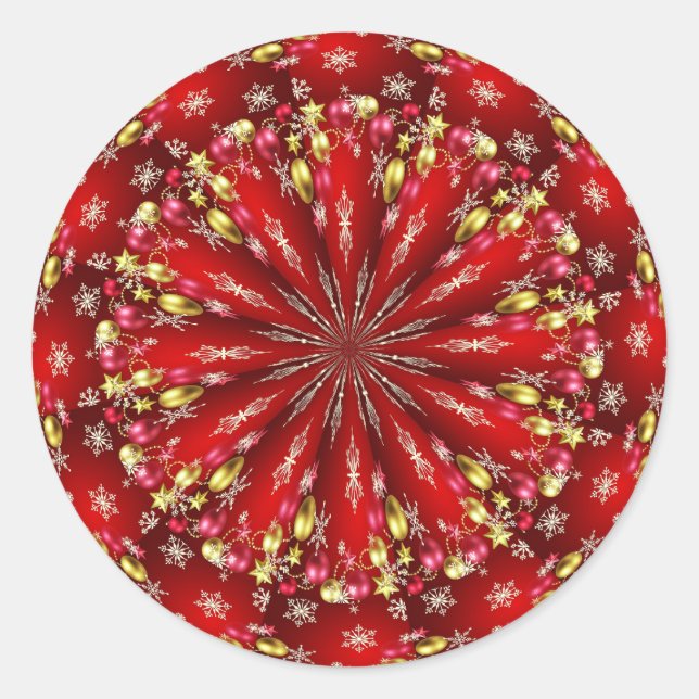 Weihnachten Mandala, Gold und Rot, Runder Aufkleber (Vorderseite)