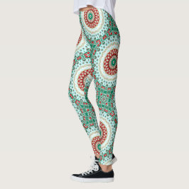 Weihnachten Mandala in Rot, Grün und Mattiert Blau Leggings