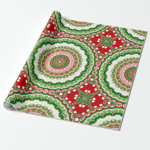 Weihnachten Mandala in Rot, Grün und Warm Gold Geschenkpapier
