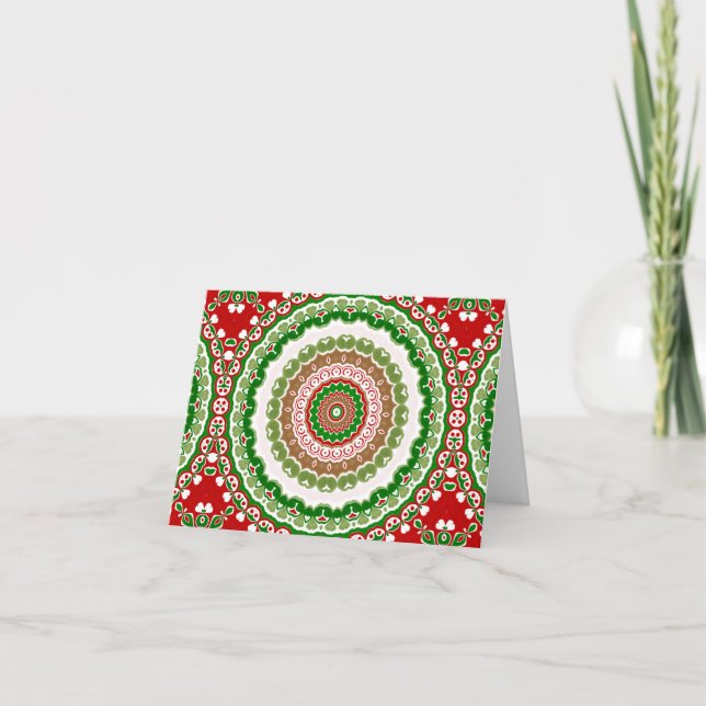 Weihnachten Mandala in Rot, Grün und Warm Gold Karte (Vorderseite)