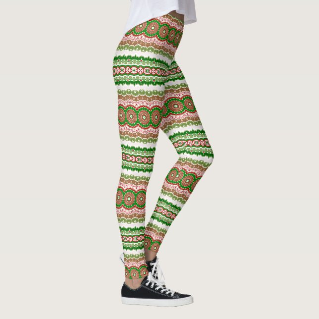 Weihnachten Mandala in Rot, Grün und Warm Gold Leggings (Rechts)