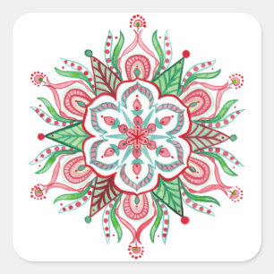 Weihnachten Mandala Schneeflocken Quadratischer Aufkleber