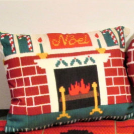 Weihnachten Mantle Brick Fireplace Designer Croche Dekokissen