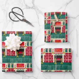 Weihnachten Mantle Brick Fireplace Kunsthandwerk C Geschenkpapier Set