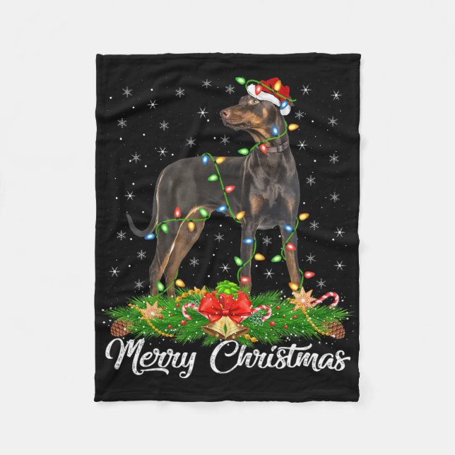 Weihnachten Matching Weihnachtsmannmütze Doberman  Fleecedecke (Vorderseite)