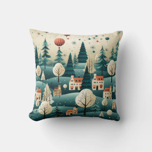 Weihnachten MCM Winter Village Houses Stars Trees Kissen