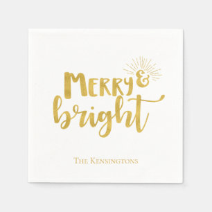 Weihnachten Merry and Bright Imitate Gold Typograf Serviette