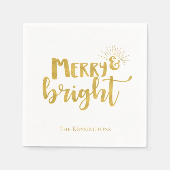 Weihnachten Merry and Bright Imitate Gold Typograf Serviette (Vorderseite)