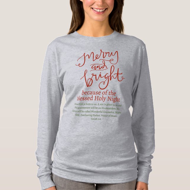Weihnachten Merry & Bright Heilige Rote Grün Grau T-Shirt (Vorderseite)