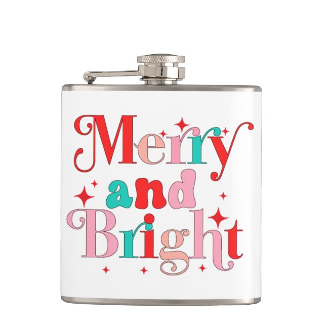 Weihnachten Merry & Bright Moderner Personalisiert Flachmann (Vorderseite)