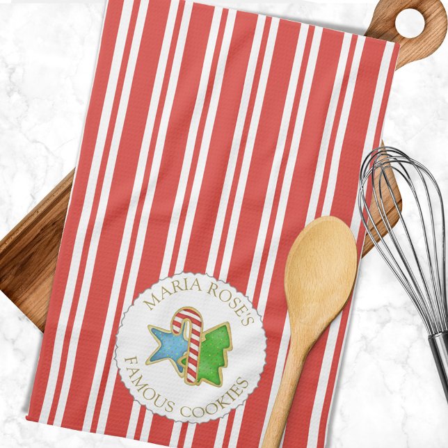 Weihnachten Merry Red Holiday Cookies Personalisie Geschirrtuch (Custom Christmas cookies kitchen towel.)