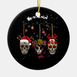 Weihnachten Mexikanische Blume Zuckerschädel in Sn Keramik Ornament
