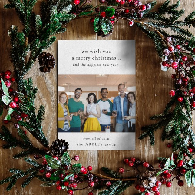 Weihnachten | Minimales Team Foto Corporate (Business Christmas holiday card by Guava, featuring minimalist white design & your team photo)